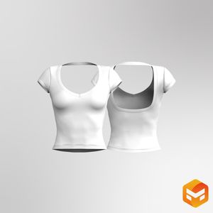 Ladies V-Shaped Neckline Set In Cap Sleeve Fitted Tee 3D Garment