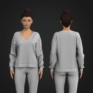 Ladies V-Shaped Neckline Side Split Hem Knuckle Length Sweater Tech Pack