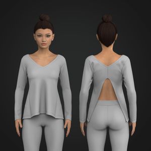 Ladies V-Shaped Neckline Split Back Opening Long Sleeve Tee Tech Pack