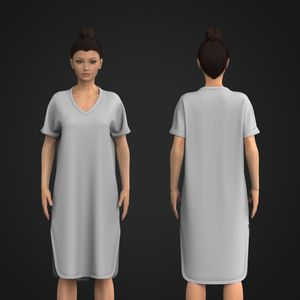Ladies V-Shaped Neckline Split Hem Midi Length Shirt Dress Tech Pack