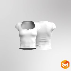 Ladies V-Shaped Notched Neckline Cap Sleeve Tee 3D Garment