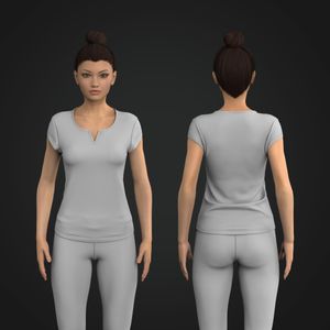 Ladies V-Shaped Notched Neckline Scallop Bottom Cap Sleeve Tee Tech Pack