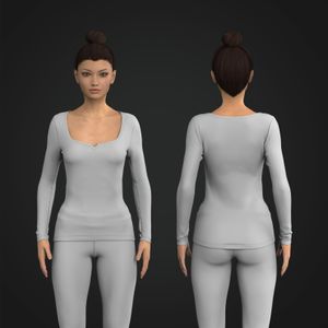 Ladies V-Shaped Notched Neckline Set In Long Sleeve Top Tech Pack