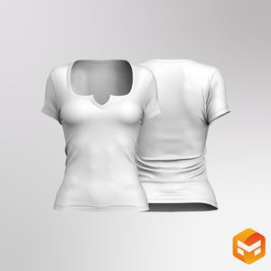 Ladies V-Shaped Notched Neckline Set In Short Sleeve Tee 3D Garment