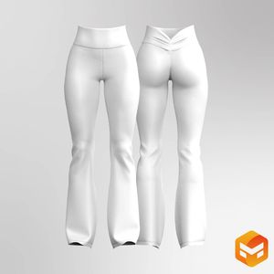 Ladies V-Shaped Ruched Back Flared Leggings 3D Garment