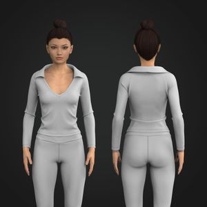 Ladies V-Shaped Turned Down Collar Long Sleeve Top Tech Pack