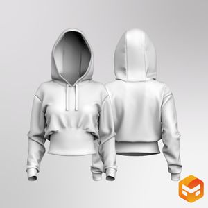 Ladies Wide Scallop Waistband Relaxed Cuffed Hoodie - 3D Garment