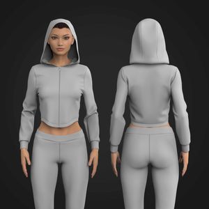 Ladies Zip Up Scallop Bottom Crop Hoodie Tech Pack