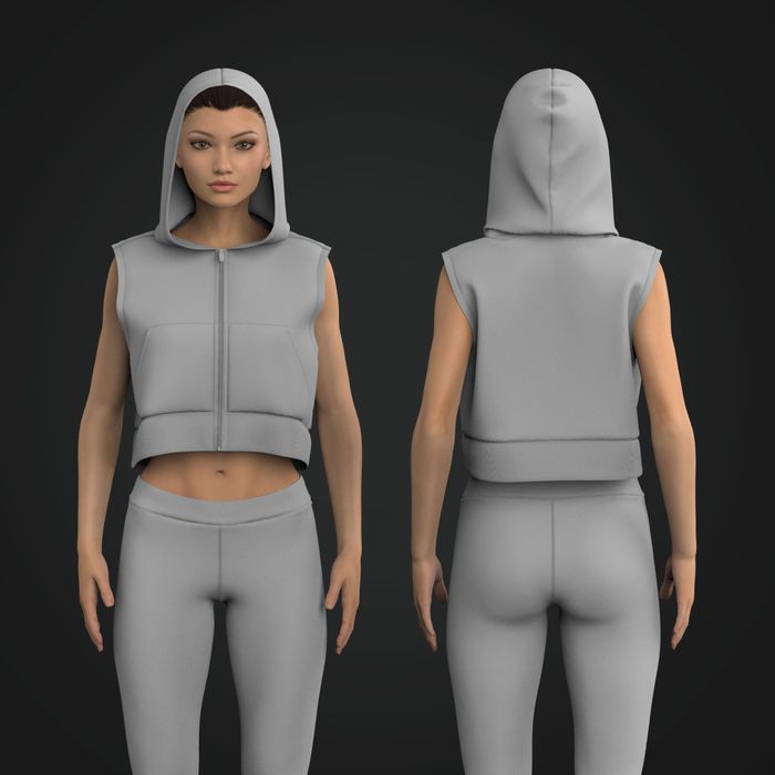 Ladies Zip Up Sleeveless Crop Hoodie Tech Pack