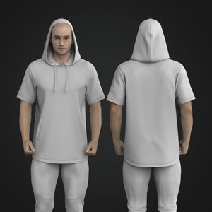 Men Performance Set In Short Sleeve Scallop Bottom Hoodie Tech Pack