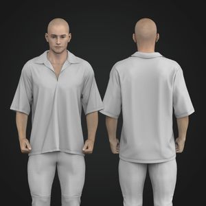 Mens Asymmetrical Open Collar Relaxed Fit Shirt