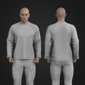 Mens Crew Neckline Chest Yoke Set In Long Sleeve Tee Tech Pack