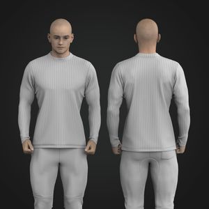 Mens Crew Neckline Long Sleeve Ribbed Tee Tech Pack