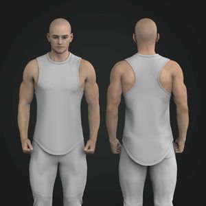 Mens Crew Neckline Racer Back Scallop Bottom Tank Top Tech Pack