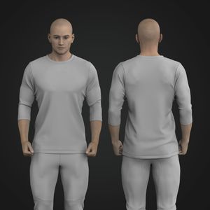 Mens Crew Neckline Three Quarter Set In Sleeve Relaxed Tee Tech Pack