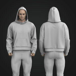 Mens Drop Shoulder Boxy Cropped Pullover Hoodie Tech Pack