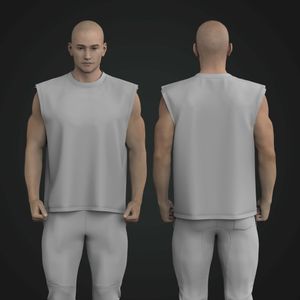 Mens Drop Shoulder Straight Bottom Hem Tank Top