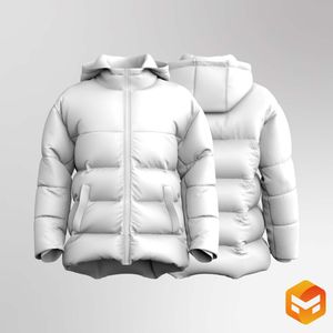 Mens Drop Shoulder Zip Up Puffer Hoodie 3D Garment