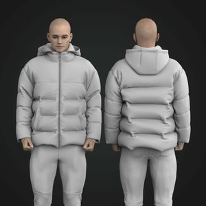 Mens Drop Shoulder Zip Up Puffer Hoodie Tech Pack