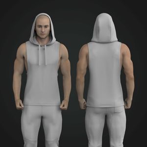 Mens Dropped Armhole Racer Back Sleeveless Hoodie Tech Pack