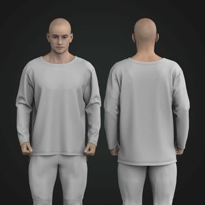 Mens Dropped Shoulder Long Sleeve Stepped Hem Tee
