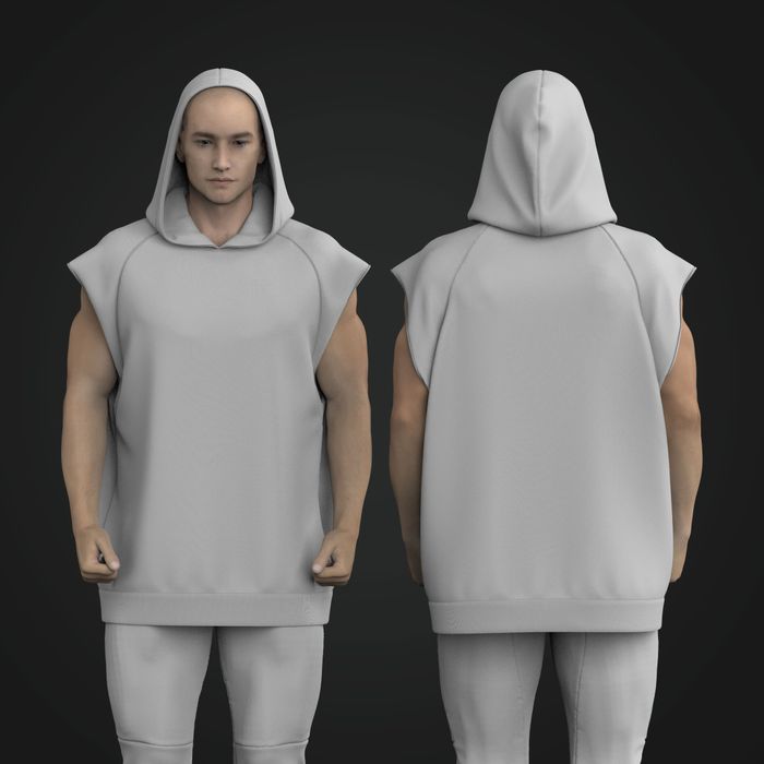 Mens Extended Shoulders Oversized Sleeveless Hoodie Tech Pack