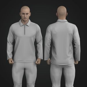 Mens Half Zip Collar Long Sleeve Tee
