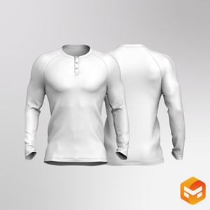 Mens Henley Collar Relaxed Long Sleeve Tee 3D Garment