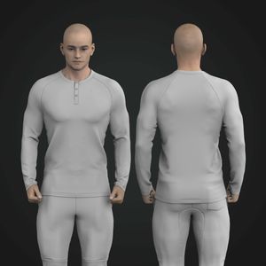 Mens Henley Collar Relaxed Long Sleeve Tee Tech Pack