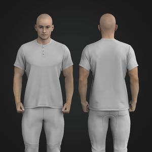 Mens Henley Collar Set In Sleeve Boxy Tee Tech Pack