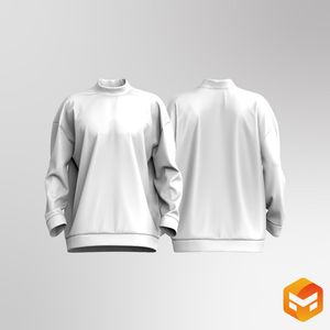 Mens High Neck Drop Shoulder Knuckle Length Sleeve Oversized Sweater - 3D Garment
