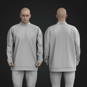 Mens High Neck Drop Shoulder Knuckle Length Sleeve Oversized Sweater