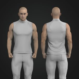 Mens High Neck Fitted Wide Racer Back Tank Top