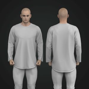 Mens Modified Set In Long Sleeve Relaxed Scallop Bottom Tee Tech Pack