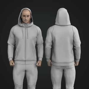 Mens Modified Set In Sleeve Zip Up Hoodie W Cuffed Bottom Tech Pack