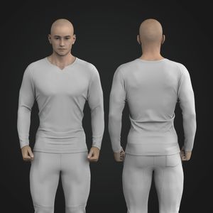 Mens Notched Neckline Fitted Saddle Long Sleeve Tee Tech Pack