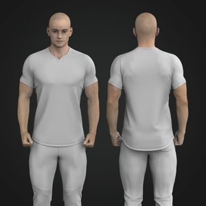 Mens Notched Neckline Saddle Sleeve Scallop Bottom Tee Tech Pack
