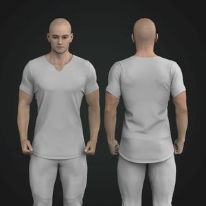 Mens Notched Neckline Set In Sleeve Scallop Bottom Tee Tech Pack