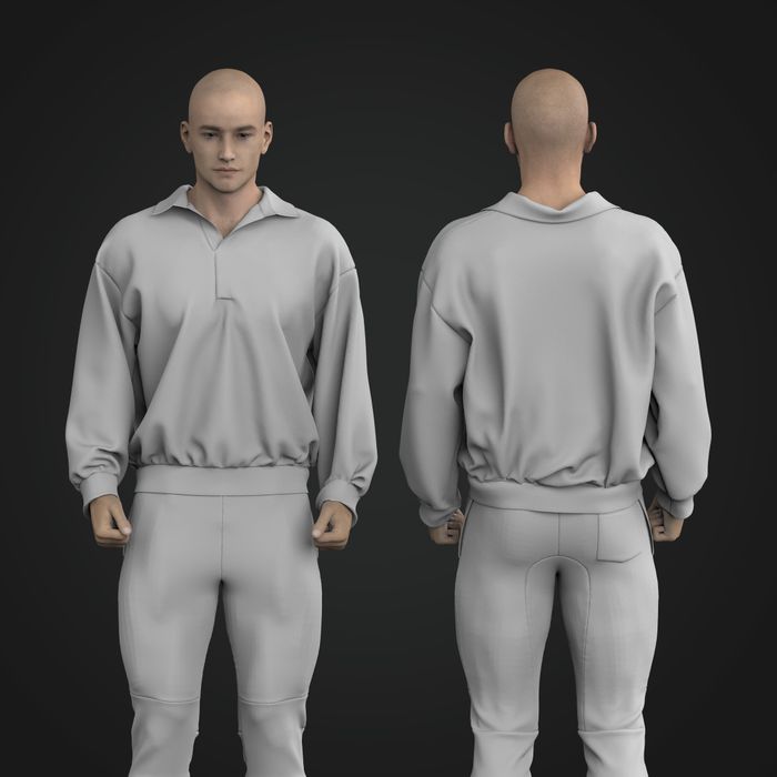 Mens Overlapping Polo Collar Oversized Cropped Sweater Tech Pack