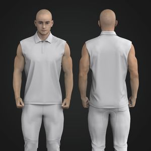 Mens Overlapping V-Shaped Polo Collar Sleeveless Top Tech Pack