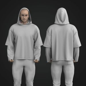 Mens Oversized Double Sleeve Hooded Tee Tech Pack