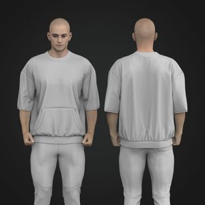 Mens Oversized Drop Shoulder Banded Waistband Tee Tech Pack