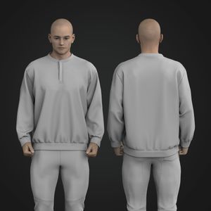 Mens Oversized Henley Collar Sweat Shirt Tech Pack