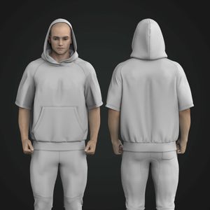 Mens Oversized Raglan Short Sleeve Banded Bottom Hoodie Tech Pack