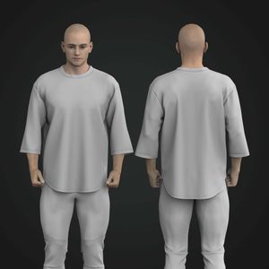 Mens Oversized Three Quarter Drop Shoulder Scallop Bottom Tee Tech Pack