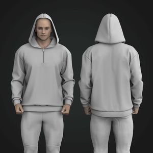 Mens Quarter Zip Drop Shoulder Oversized Hoodie Tech Pack