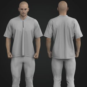 Mens Quarter Zip V-Shaped Neckline Set In Sleeve Tee Tech Pack