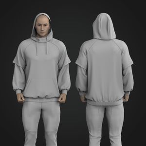 Mens Raglan Double Sleeve High Neck Hoodie Tech Pack