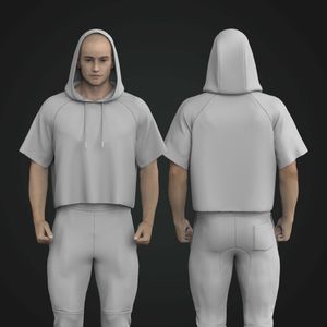 Mens Raglan Sleeve Relaxed Cropped Hoodie Tech Pack