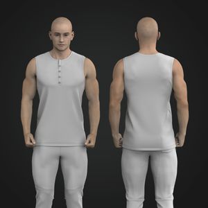 Mens Relaxed Fit Henley Collar Tank Top Tech Pack